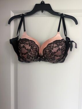 Victoria's Secret Pink Satin Bra with Black Lace Overlay